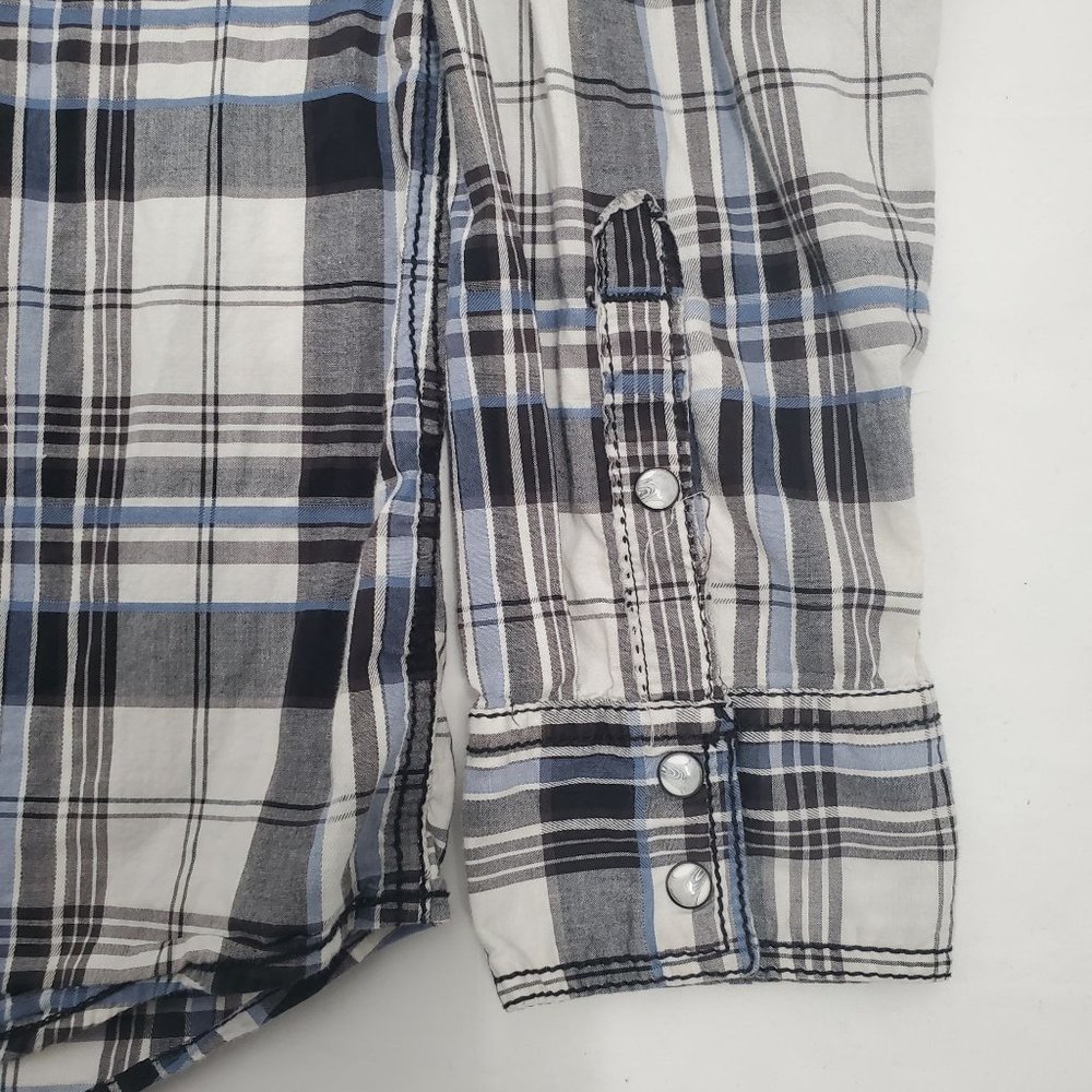 BKE Men's Slim Fit Stretch Blue/Gray Plaid Snap Front Long Sleeve Shirt X-Large - Picture 7 of 12